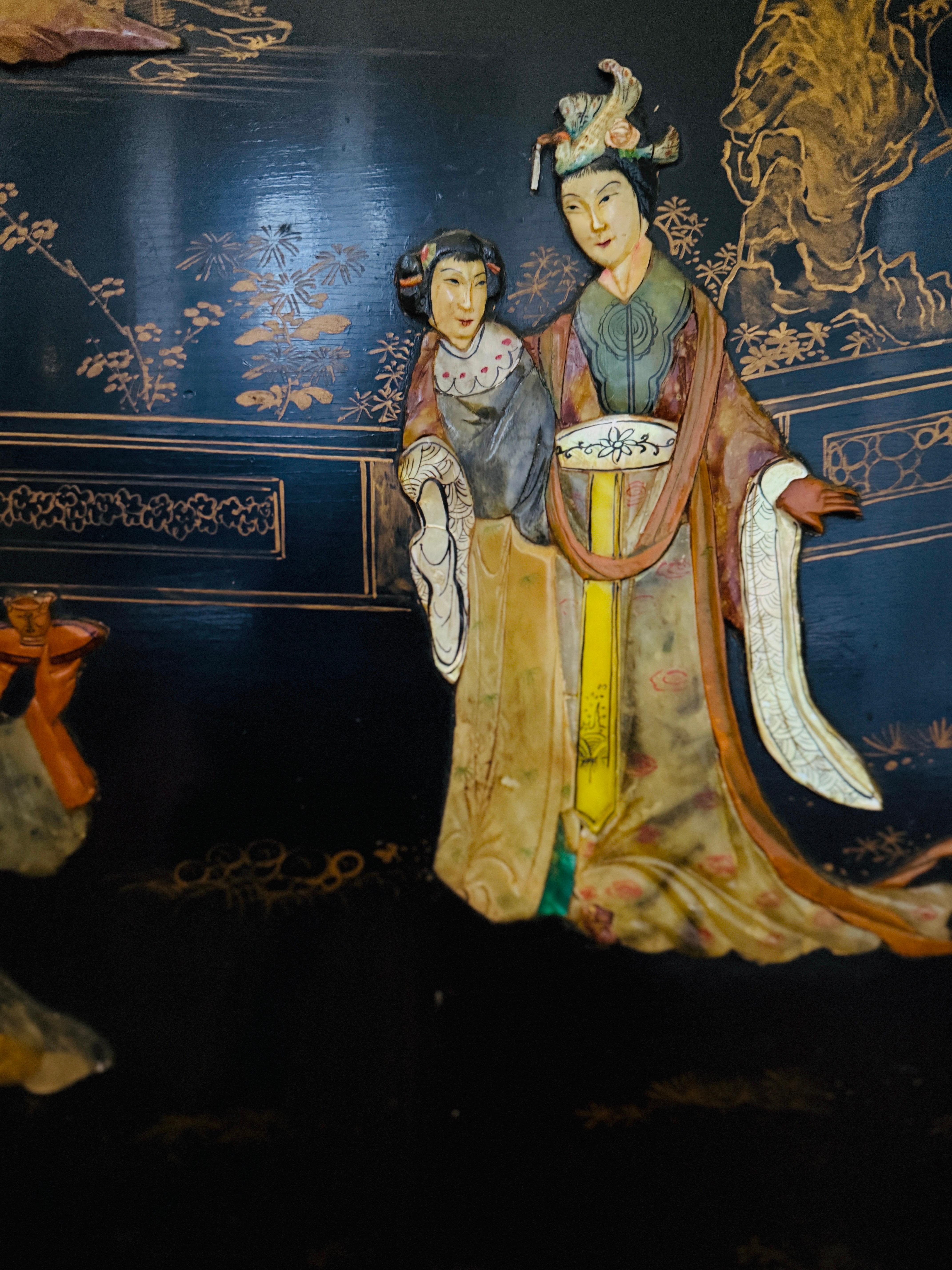 Große Wandkunst Chinesische Tafel mit eingelegten Edelsteinen Atemberaubendes Kunstwerk (20. Jahrhundert) im Angebot