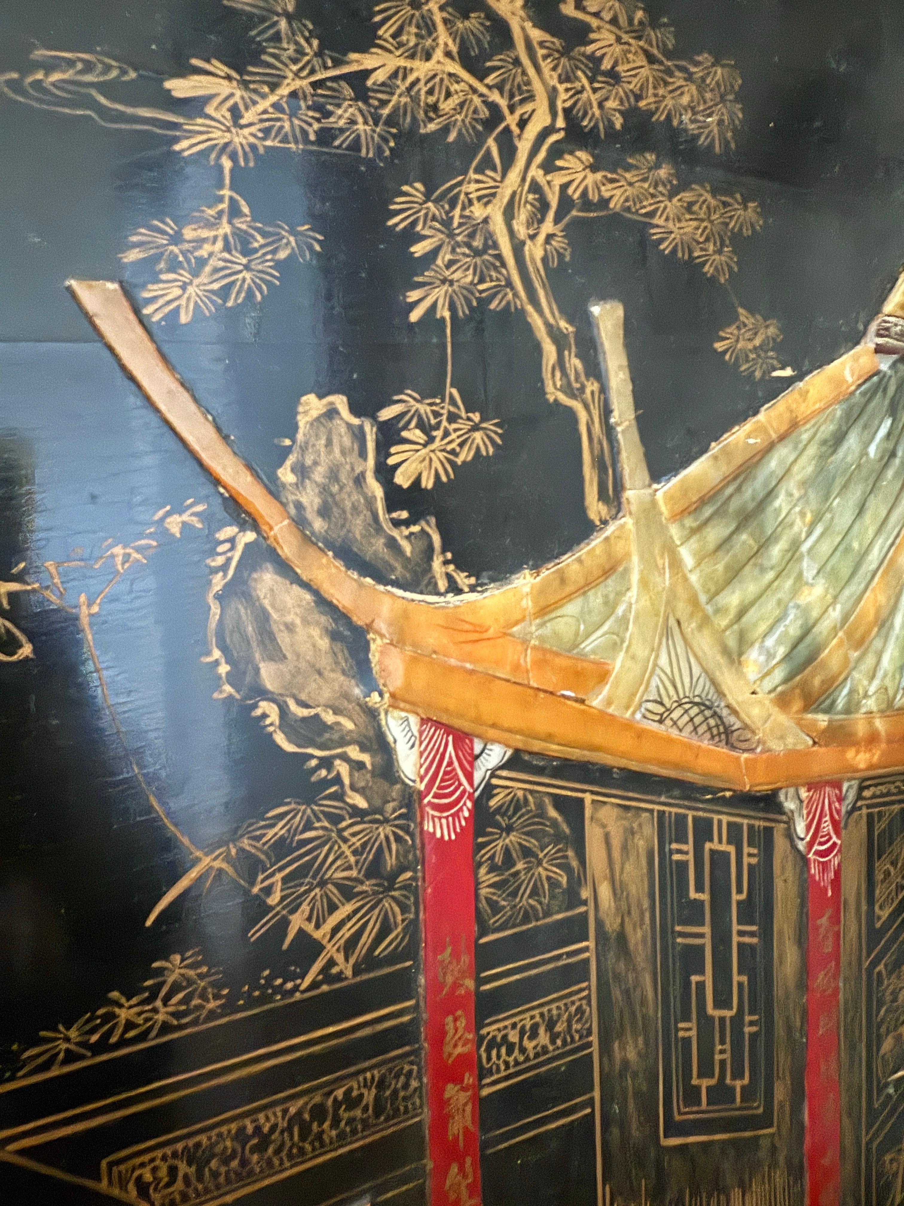 Große Wandkunst Chinesische Tafel mit eingelegten Edelsteinen Atemberaubendes Kunstwerk im Angebot 2