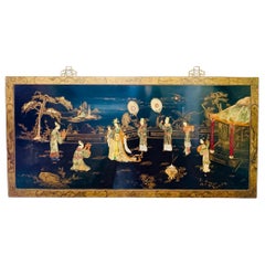 Large Wall Art Chinese Panel with Inlaid Precious Stones Stunning Art Piece