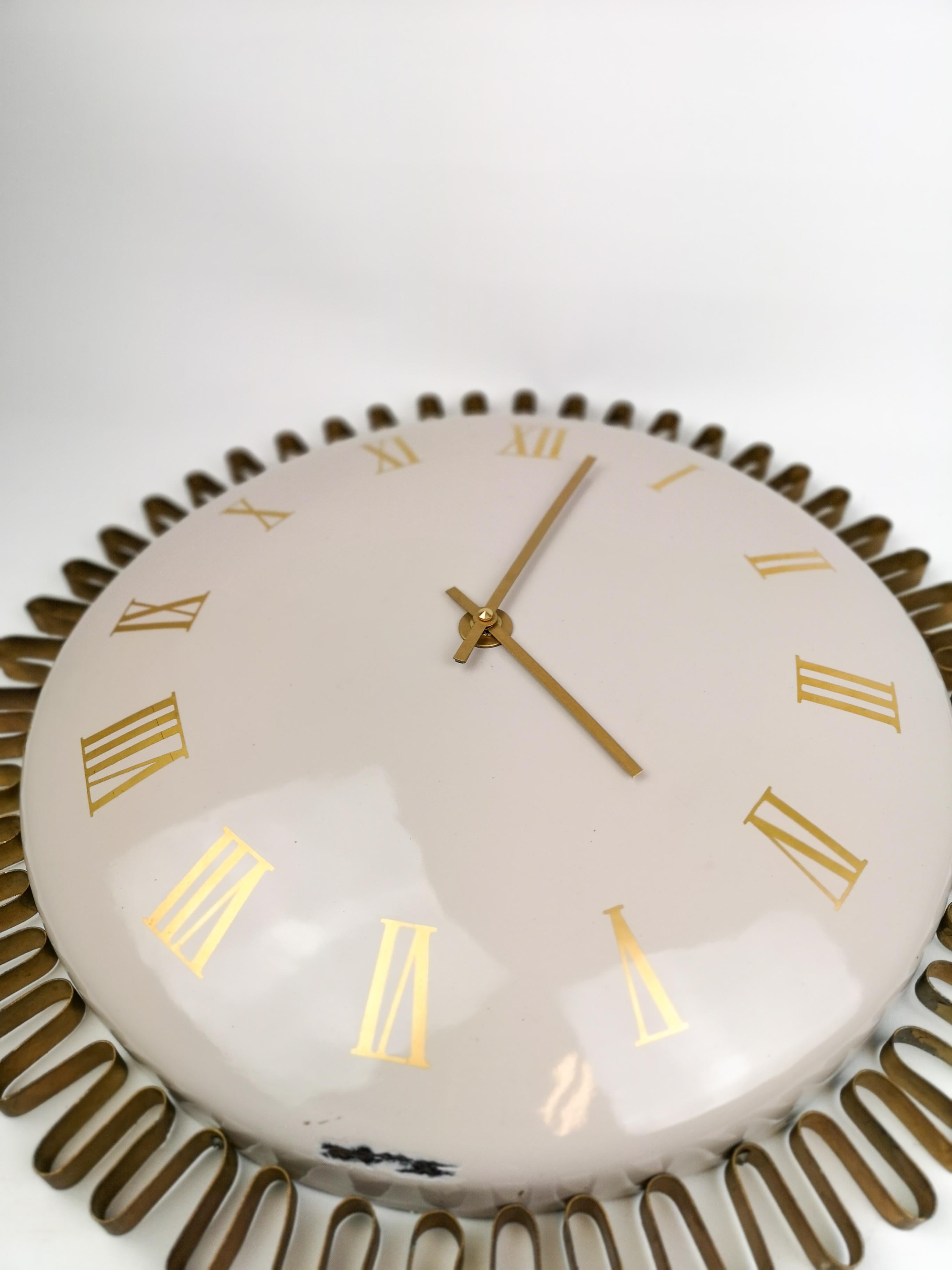 Swedish Large Wall Art Deco Clock in Enamel and Brass