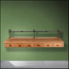 Large wall desk massive oak and bronze 6 drawers Denmark end of 19 century