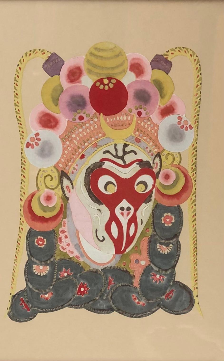 Large Wall Hanging Mixed Media of 5 Ceremonial Deity Masks  In Good Condition For Sale In Miami, FL