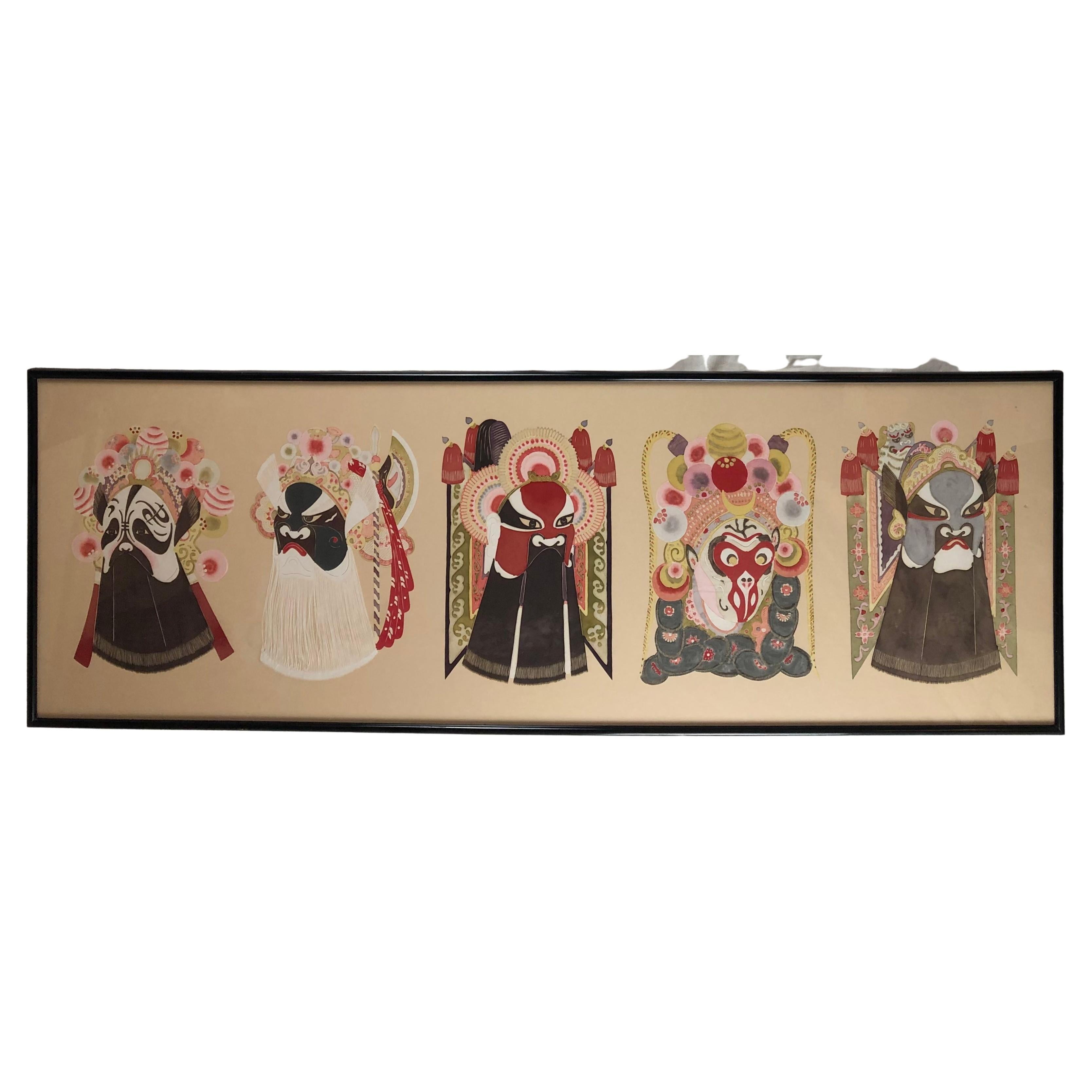 Large Wall Hanging Mixed Media of 5 Ceremonial Deity Masks  For Sale