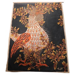 Large Wall Hanging Litho Print on Fabric by Lucat Le Tanager Made in France 