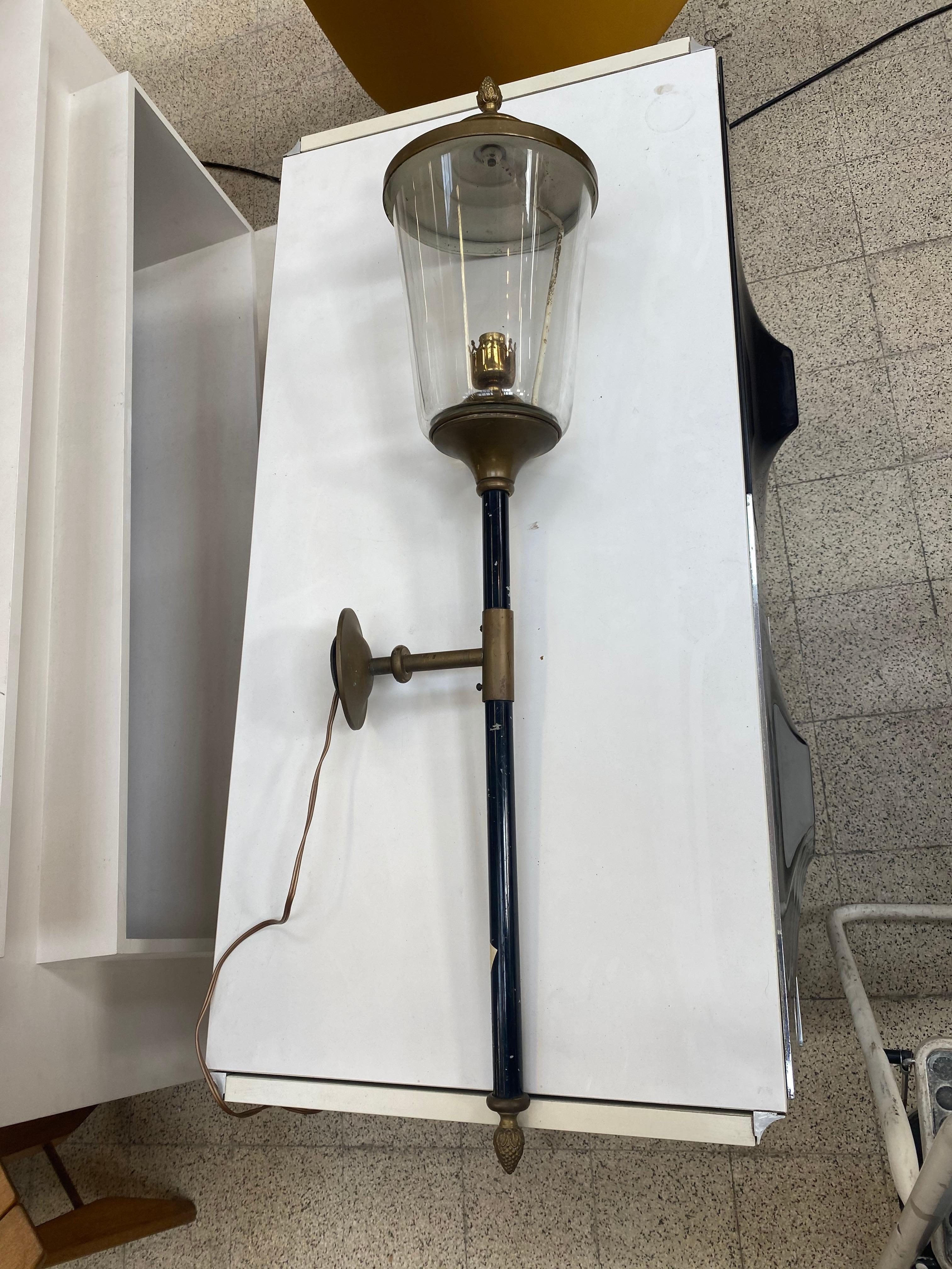 Large Wall Lamp in Lacquered Metal, Bronze and Glass, circa 1950 For Sale 4