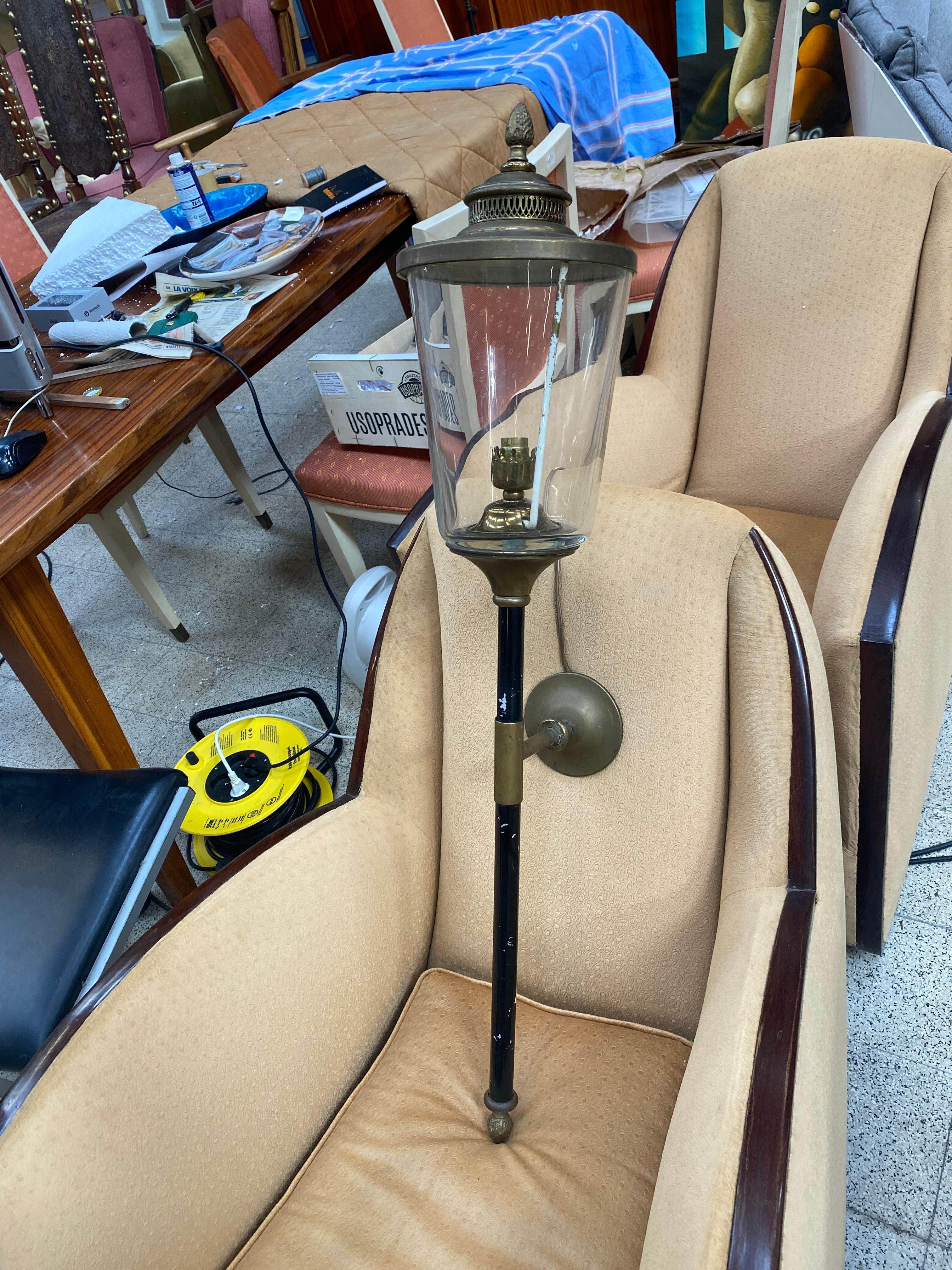 Large Wall Lamp in Lacquered Metal, Bronze and Glass, circa 1950 For Sale 3