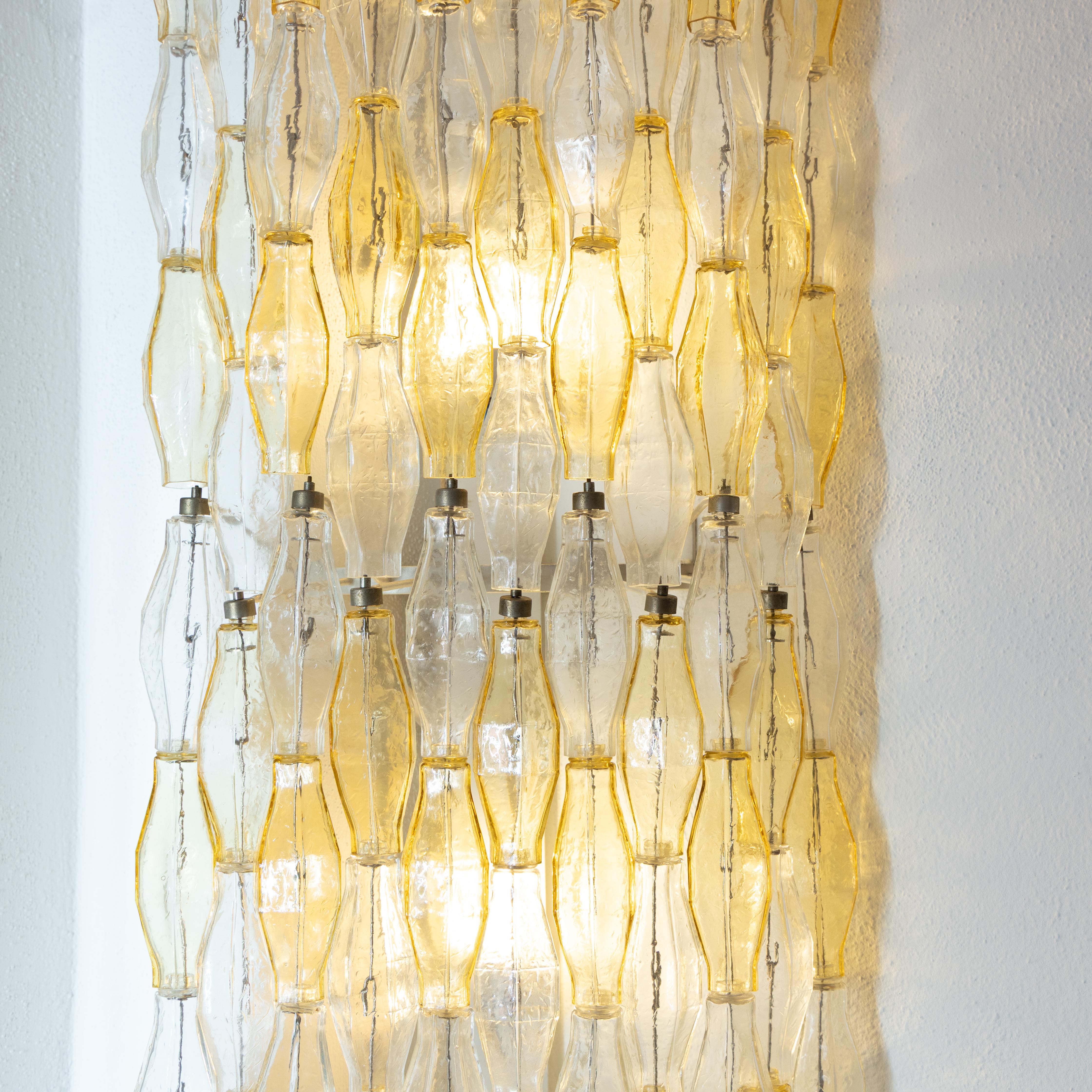 Large Poliedri wall lamp, design and production by Venini, Italy, 1950. Wall lamps composed of Polyhedron elements in blown crystal glass, arranged on several levels. Two different appliques in one solution in this image. The structure is made of