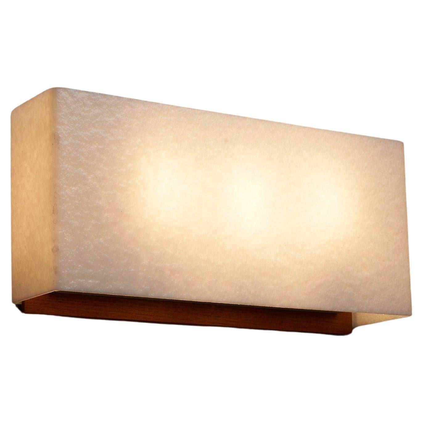 Large Wall Lamp With Textured Diffuser and Teak Frame by Kontakt-Werkstätten For Sale