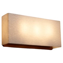 Large Wall Lamp With Textured Diffuser and Teak Frame by Kontakt-Werkstätten