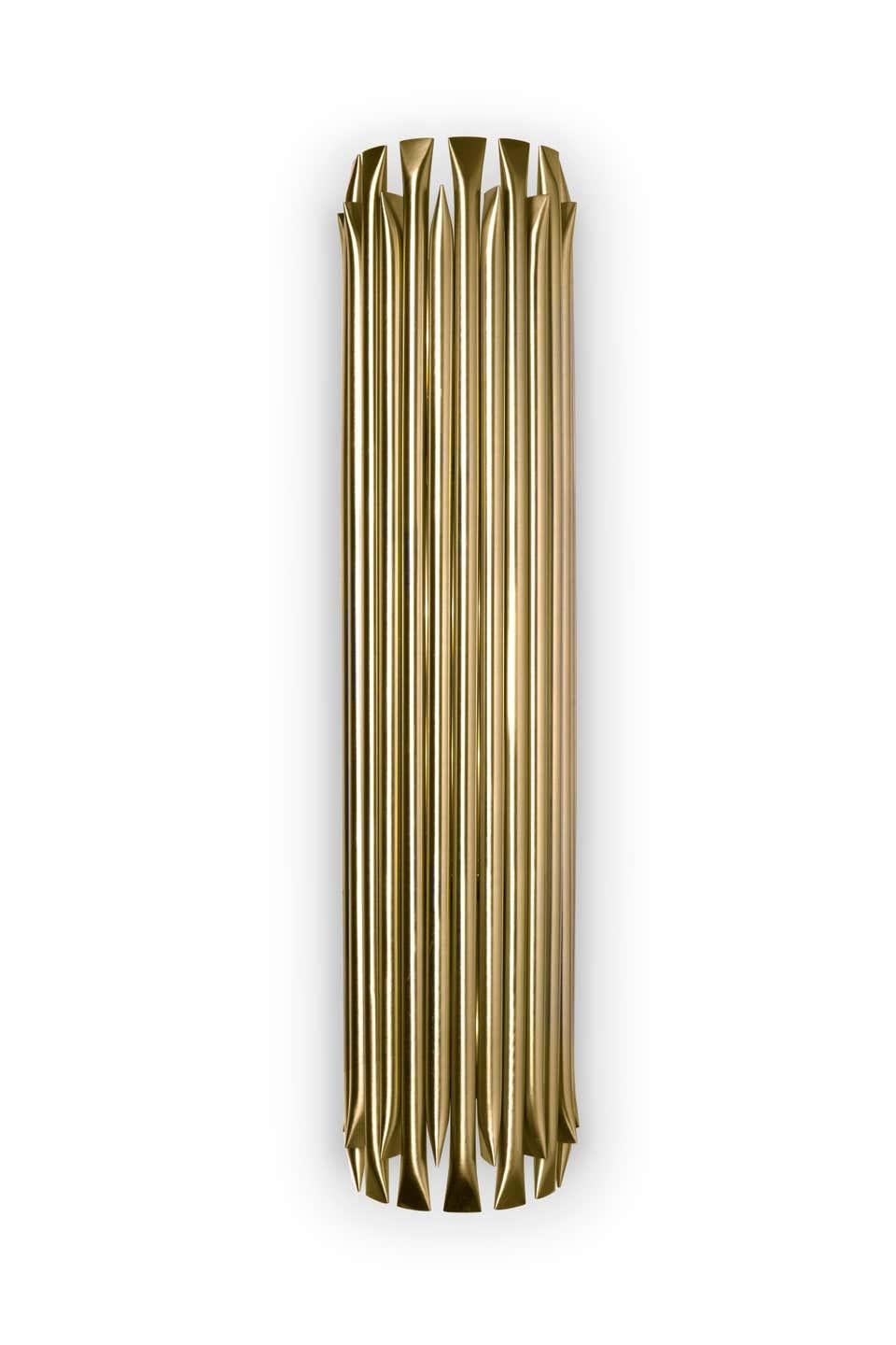 This unique lamp combines a Mid-Century Modern design with a Classic style that will make a statement in your home. Providing a subtle glow, this modern wall light is 100% handmade in brass and has a brushed nickel finish. With 4 lamps, we recommend