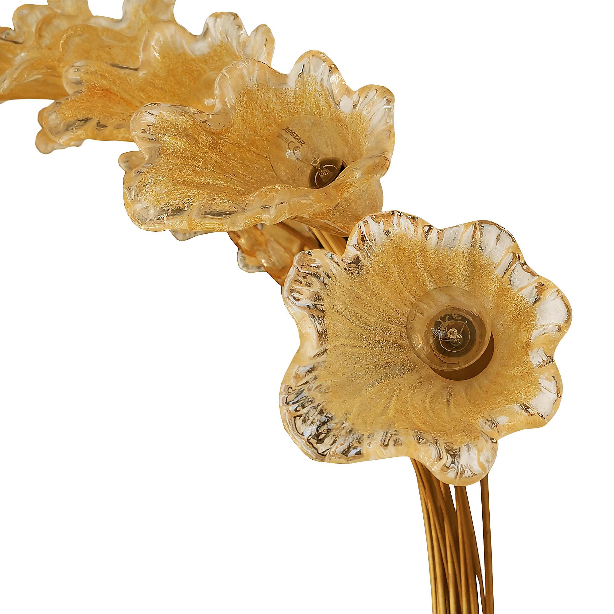 Modern Large Late 20th Century Murano Wall Light in Gilded Steel and Glass Paste- Italy