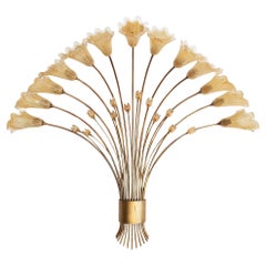 Large Late 20th Century Murano Wall Light in Gilded Steel and Glass Paste- Italy