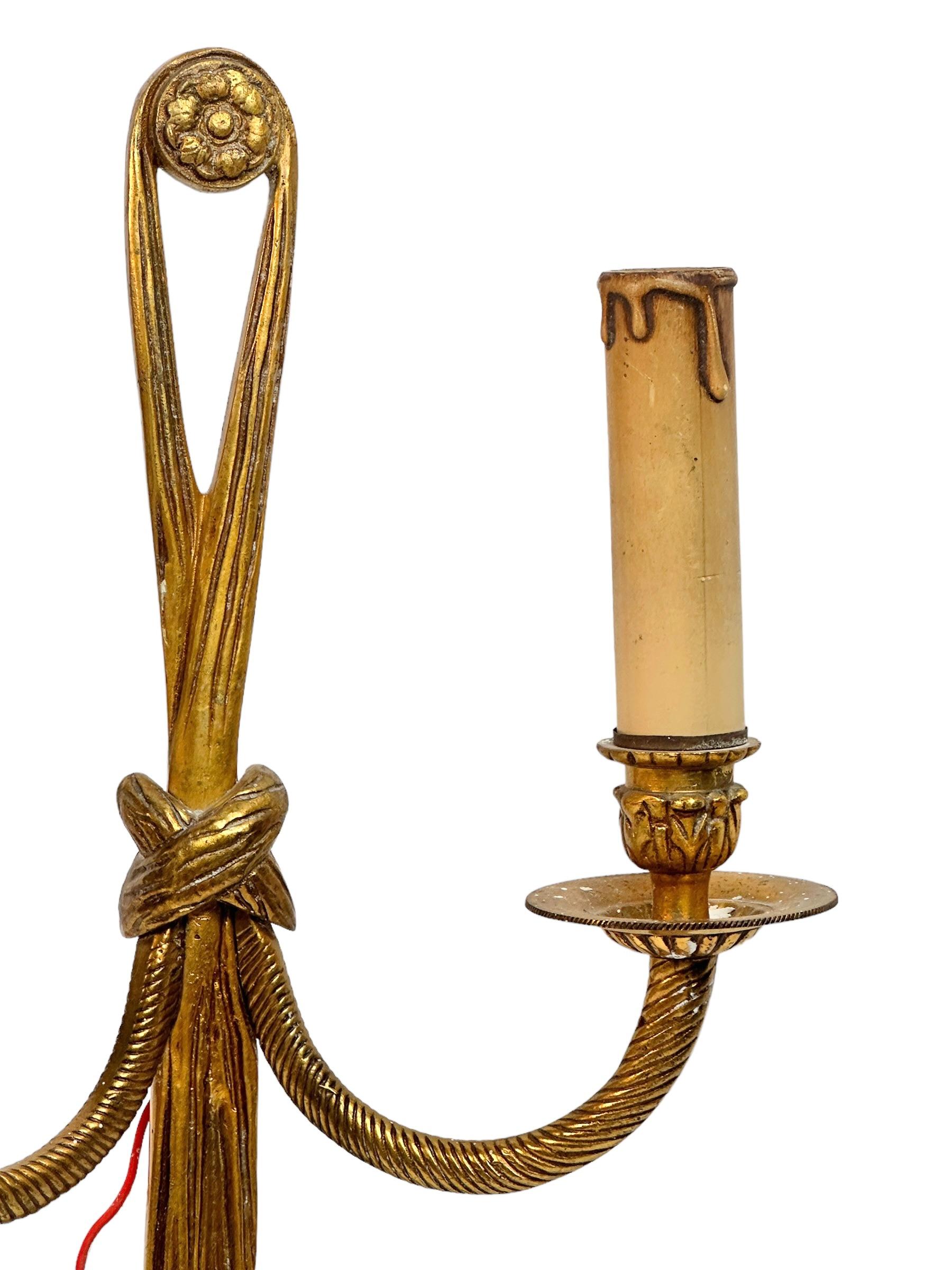 Mid-20th Century Large Wall Light  Sconce Gold Bronze Louis XVI Style with Ribbons, France  For Sale