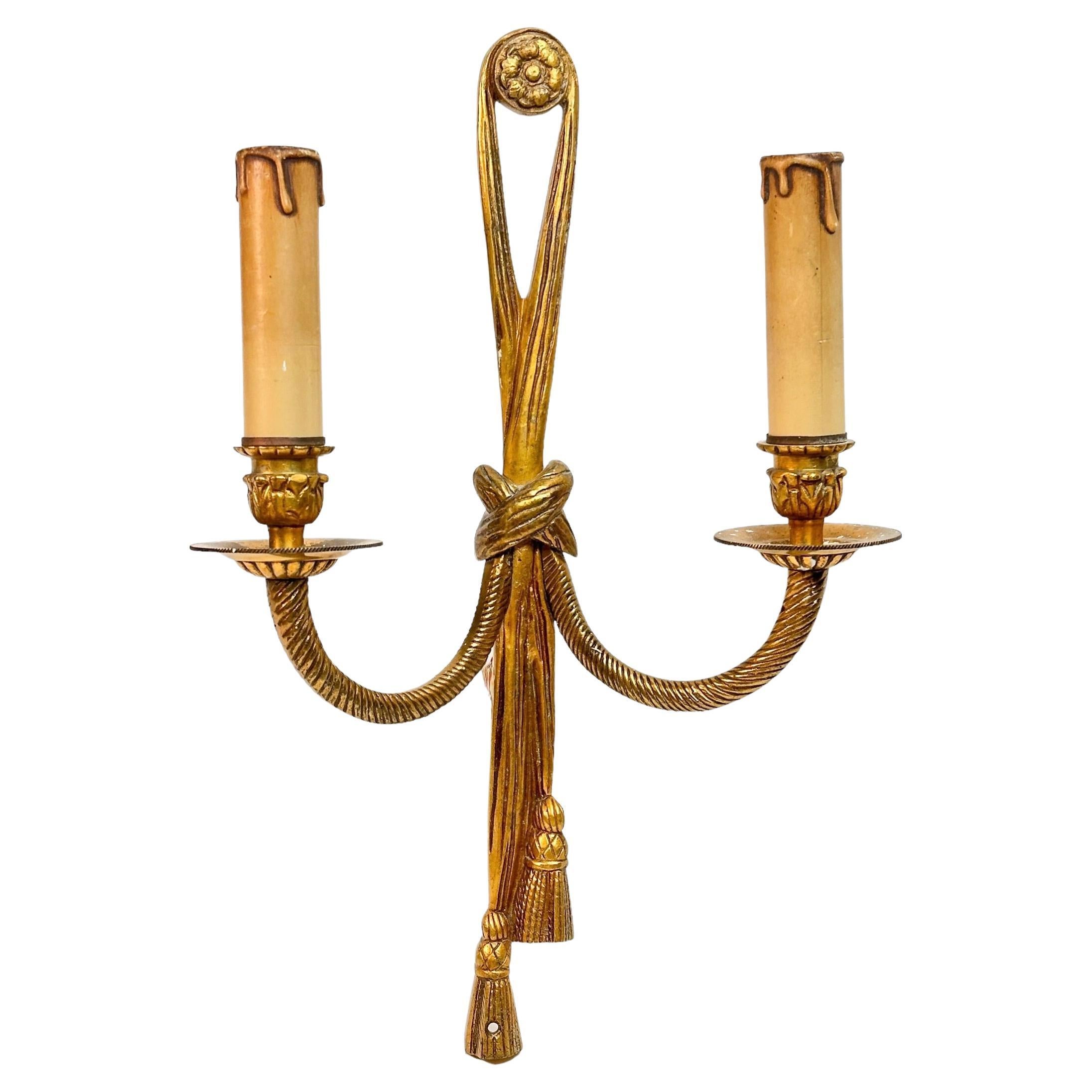 Large Wall Light  Sconce Gold Bronze Louis XVI Style with Ribbons, France  For Sale