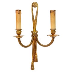 Vintage Large Wall Light  Sconce Gold Bronze Louis XVI Style with Ribbons, France 