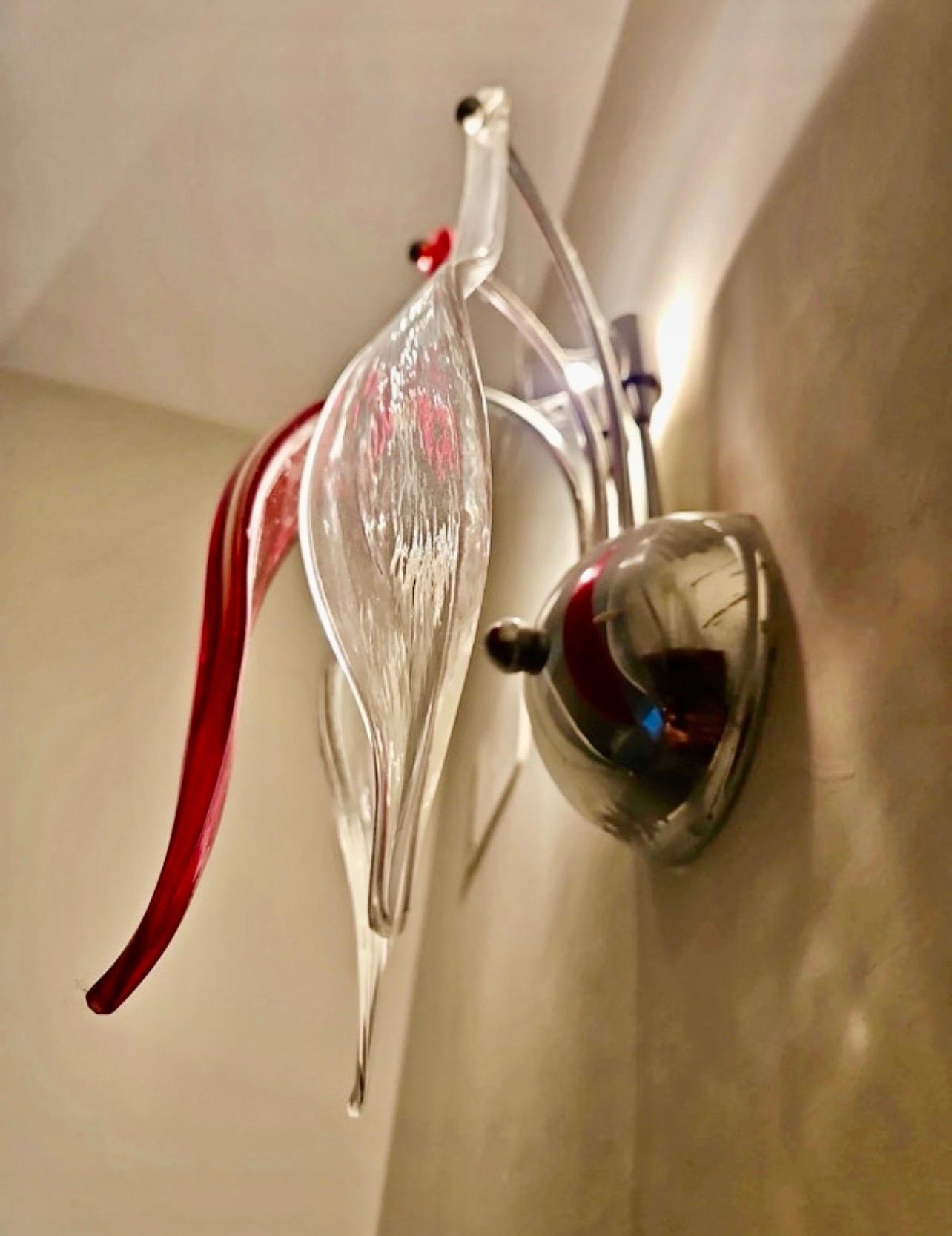 Vetro di Murano Large wall lighting Murano glass leave , Italy 2000 in vendita