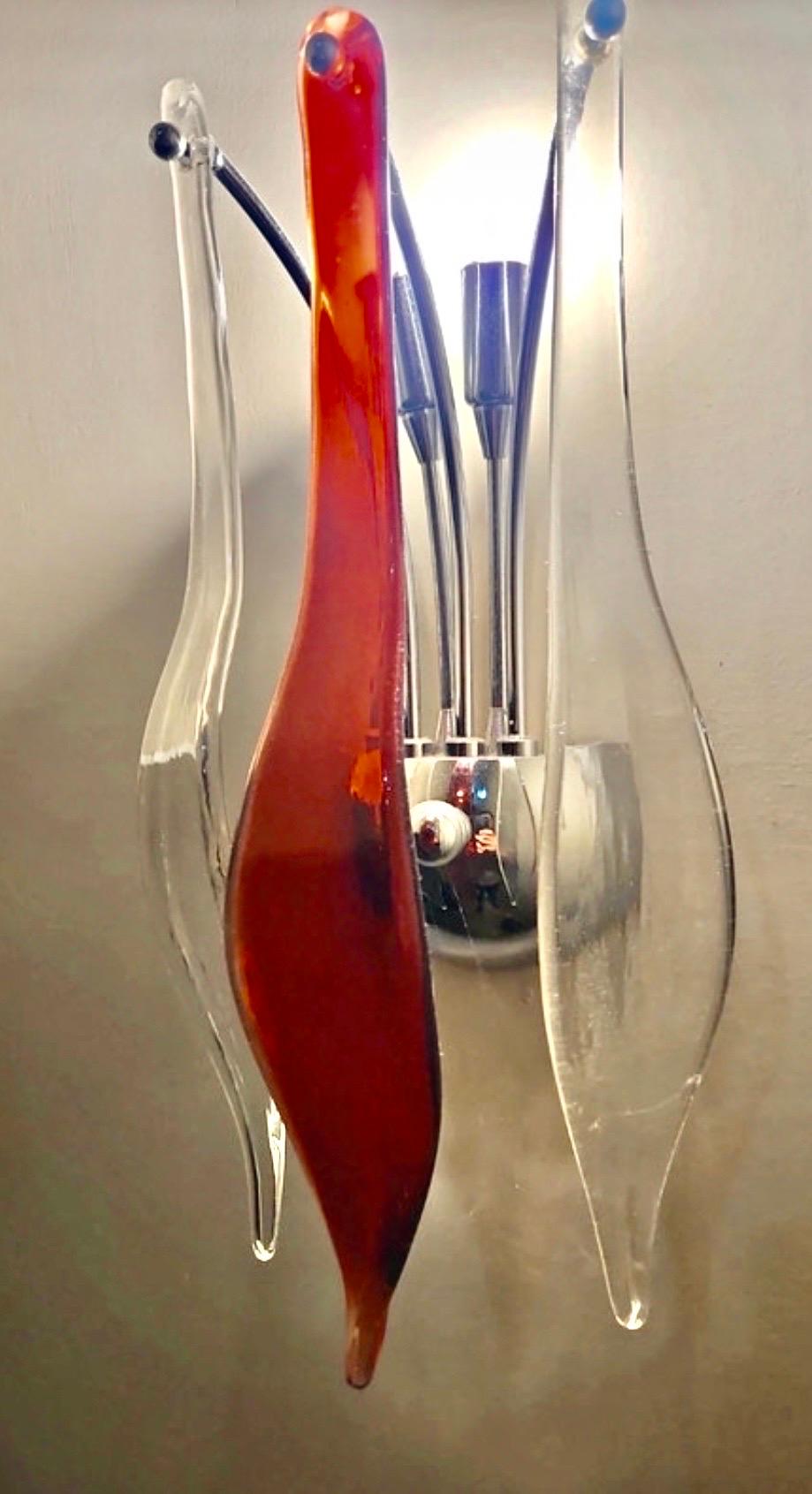 Modern Large wall lighting Murano glass leave Pair , Italy 2000 For Sale