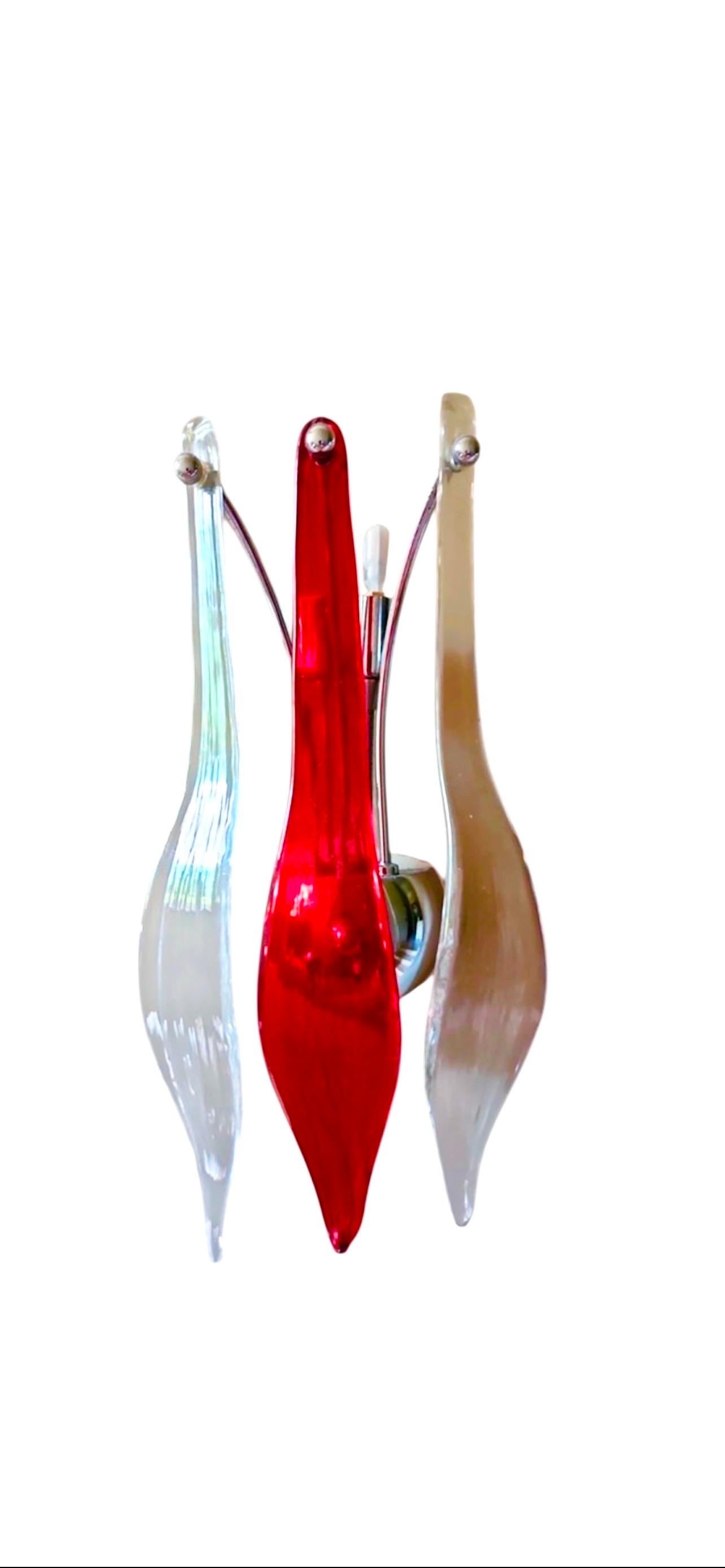 Italian Large wall lighting Murano glass leave Pair , Italy 2000 For Sale