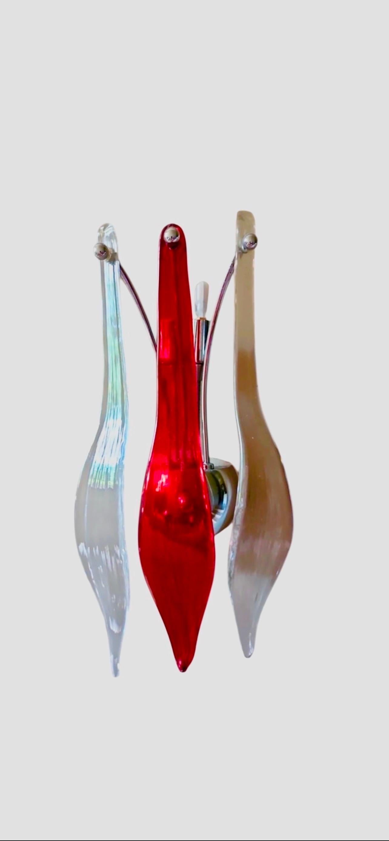 XXI secolo e contemporaneo Large wall lighting Murano glass leave pair , Italy 2000 in vendita