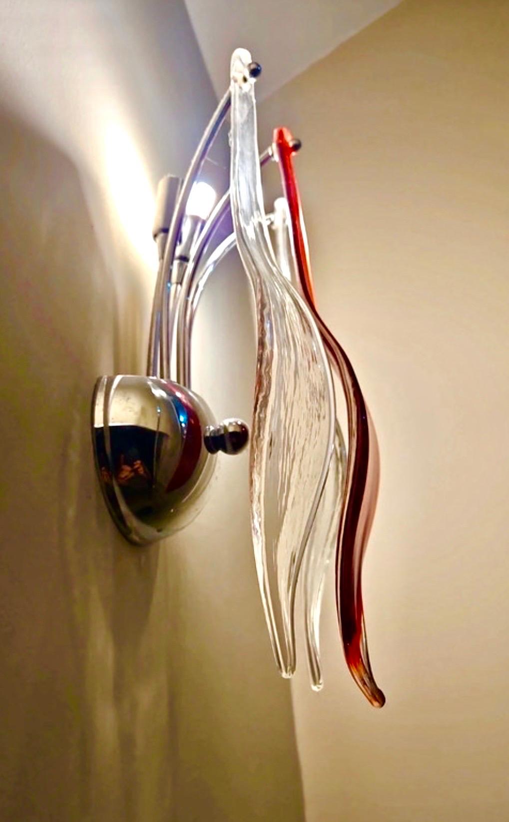 Contemporary Large wall lighting Murano glass leave Pair , Italy 2000 For Sale
