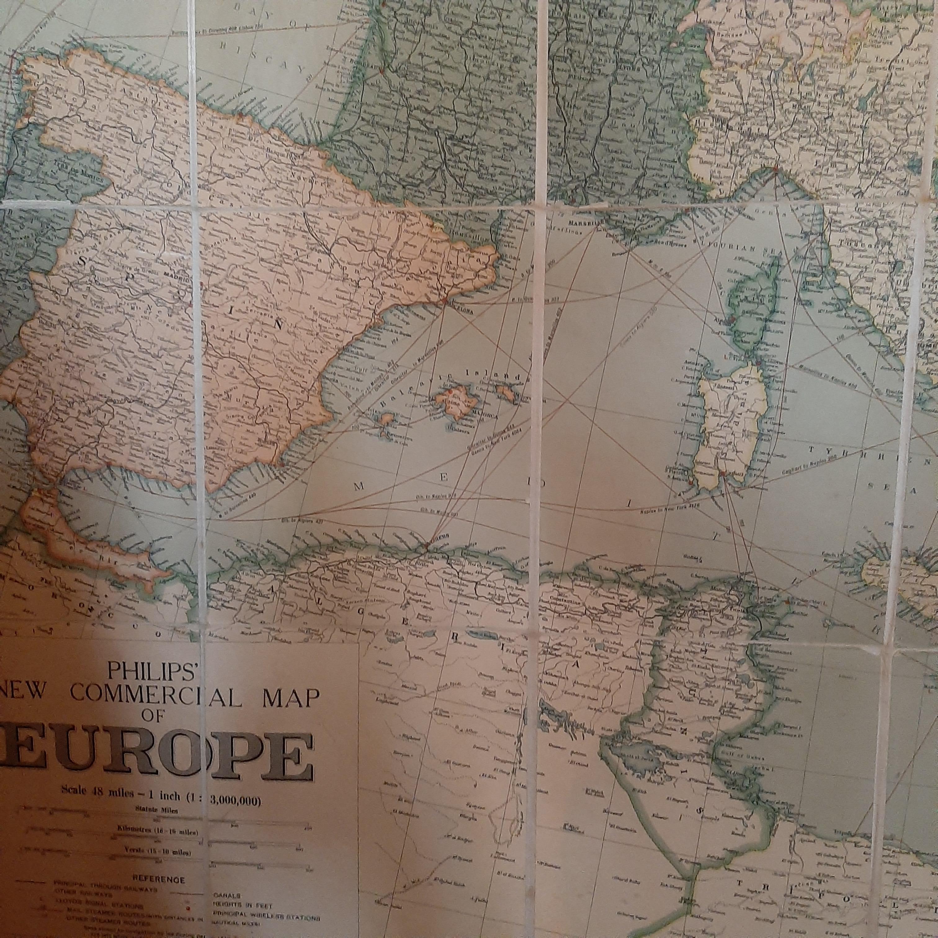 Large Wall Map of Europe by George Philip & Son, circa 1920 In Fair Condition For Sale In Langweer, NL