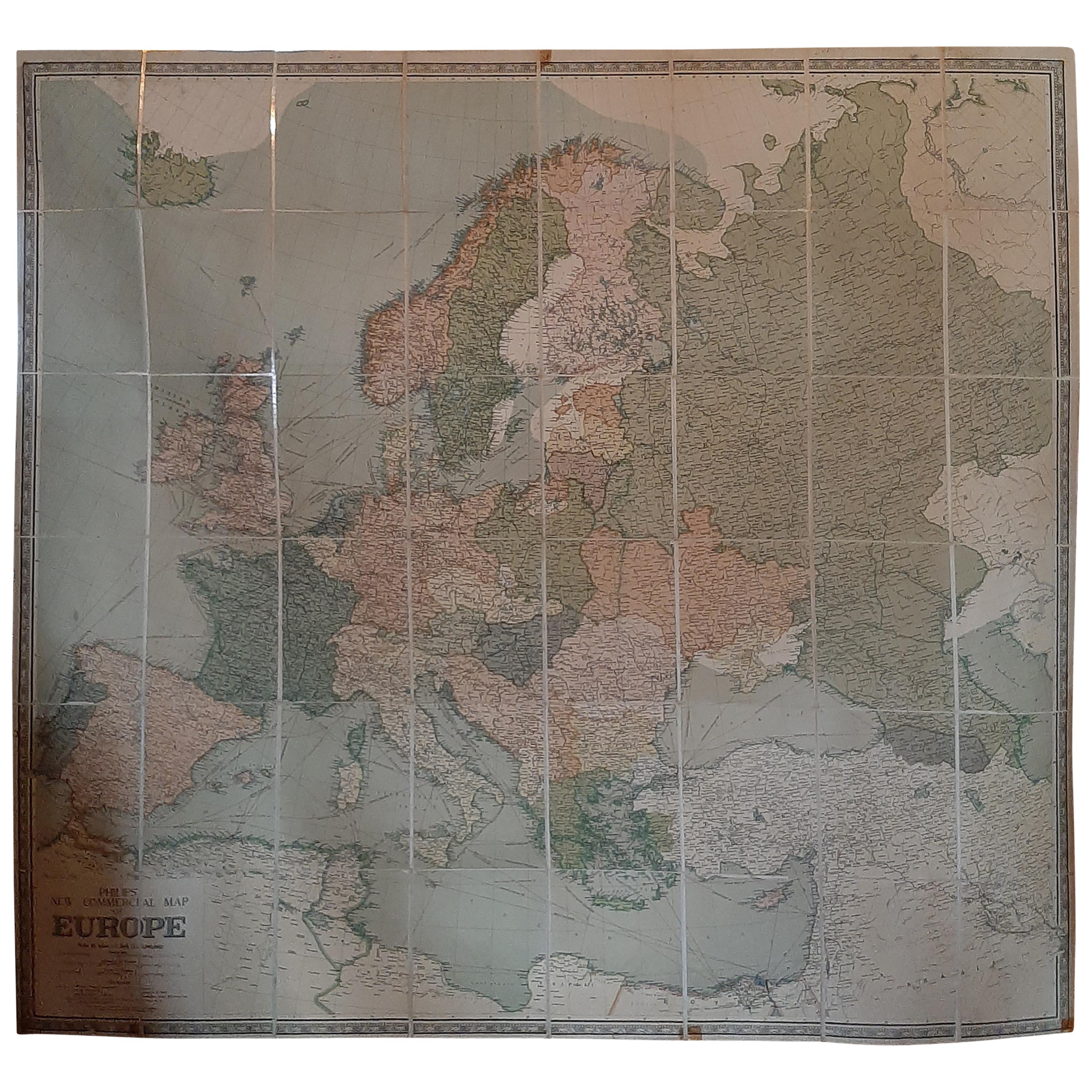 Large Wall Map of Europe by George Philip & Son, circa 1920 For Sale