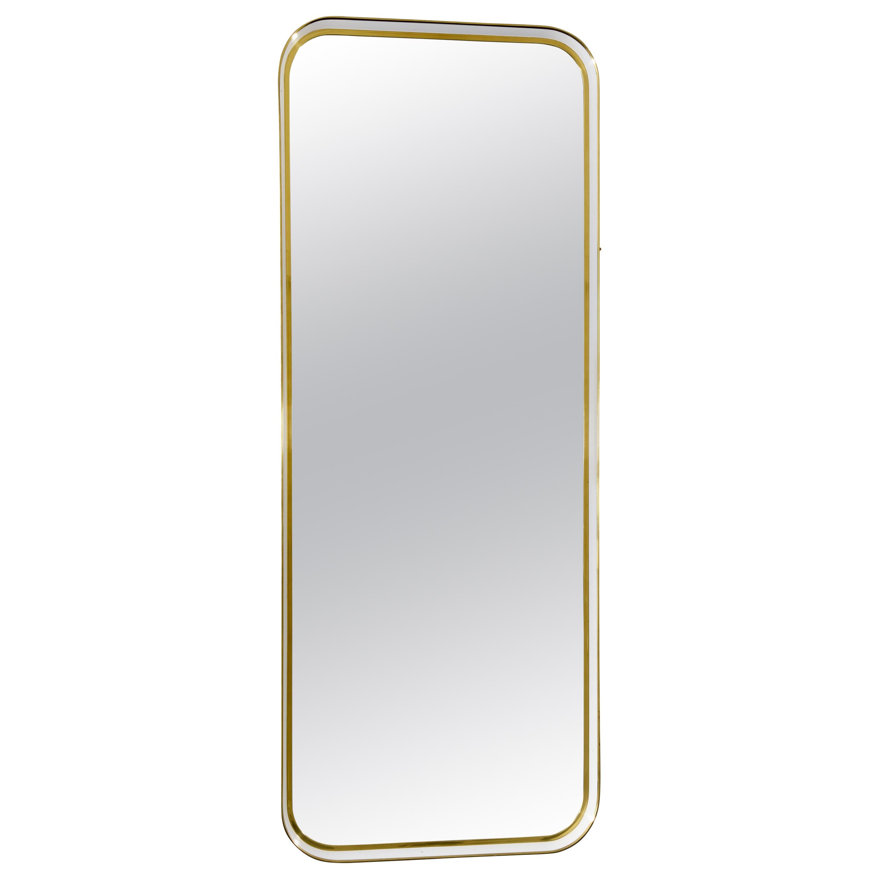 Large Wall Mirror Brass, White Lacquered Inside, by Münchner Zierspiegel, 1960s For Sale
