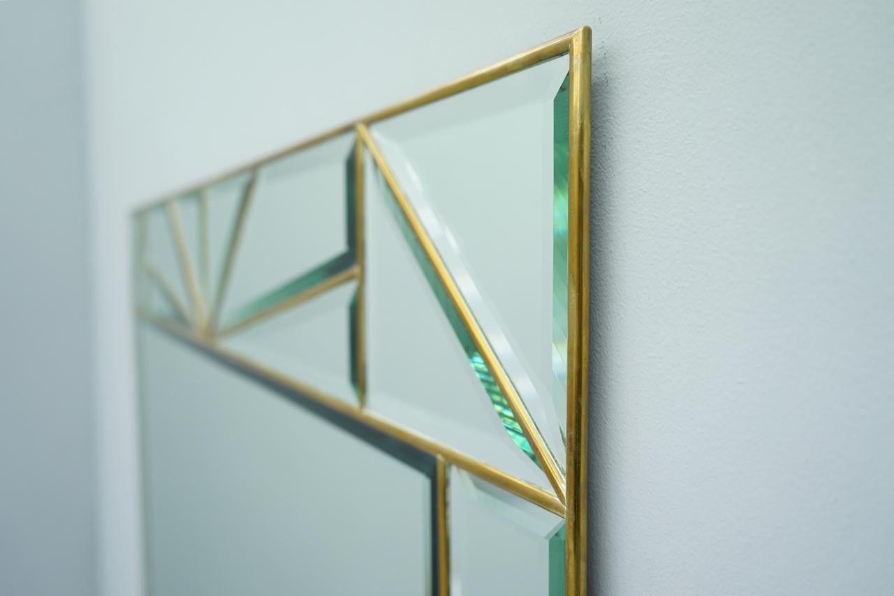 Hollywood Regency Large Wall Mirror in Brass and Glass, France 1970s For Sale