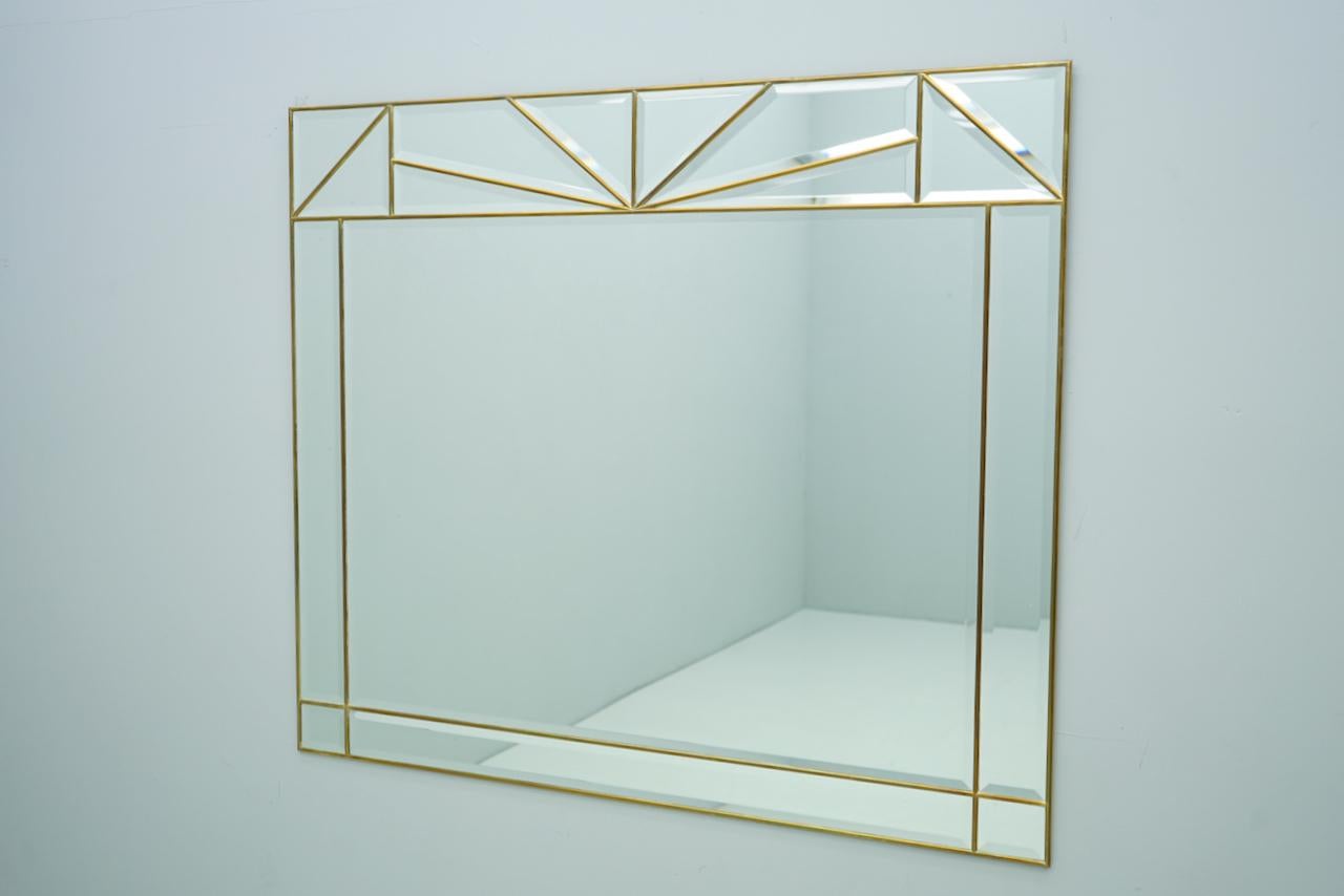 French Large Wall Mirror in Brass and Glass, France 1970s For Sale