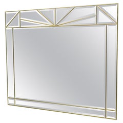Large Wall Mirror in Brass and Glass, France, 1970s