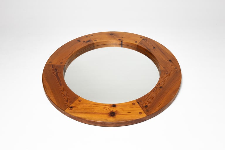 Swedish Large Wall Mirror in Solid Pine by Uno Kristiansson for Luxus, Sweden, 1960 For Sale