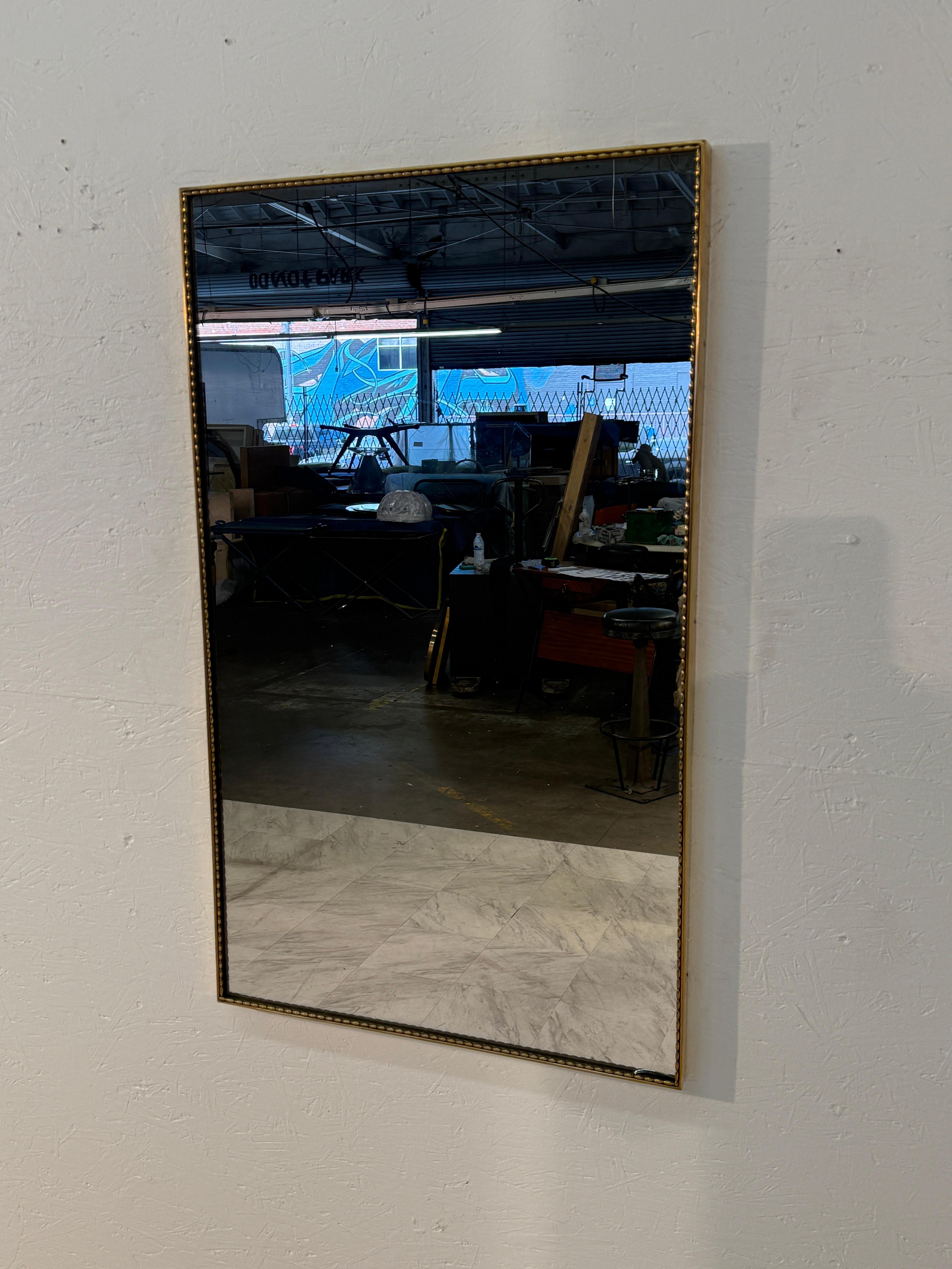 Italian Large Wall Mirror with Beaded Gilt Frame, Italy 1950s For Sale