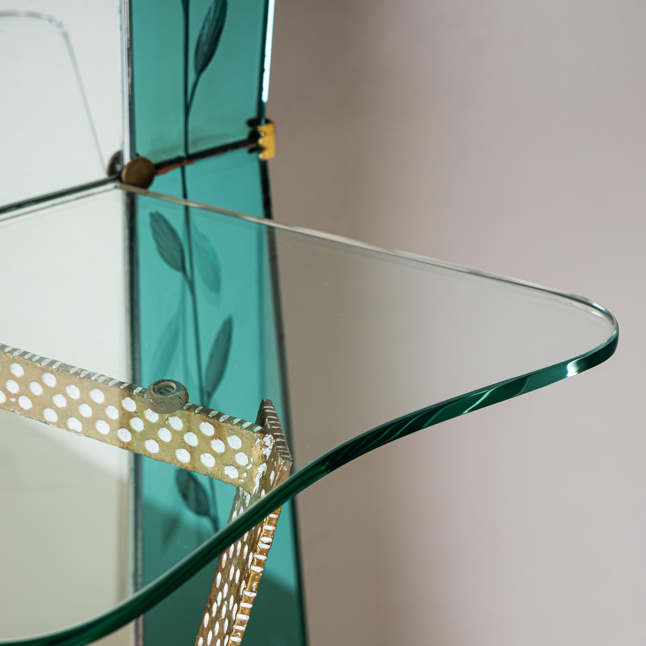 Large Wall Mirror with Console and Etched Decor, Italy For Sale 1