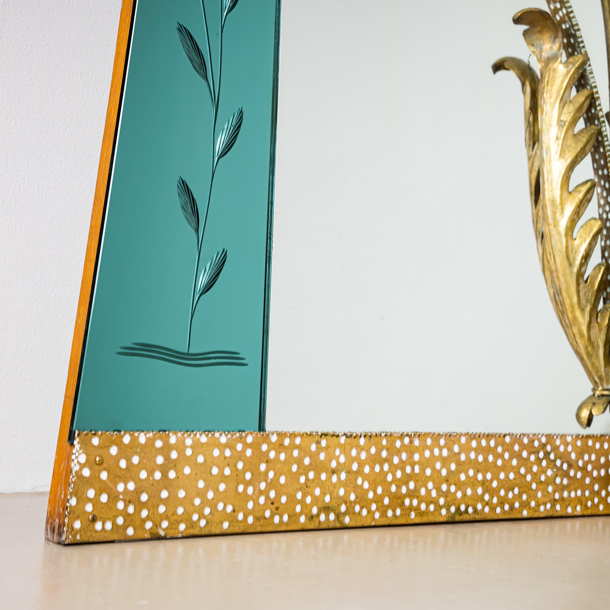 Large Wall Mirror with Console and Etched Decor, Italy For Sale 2