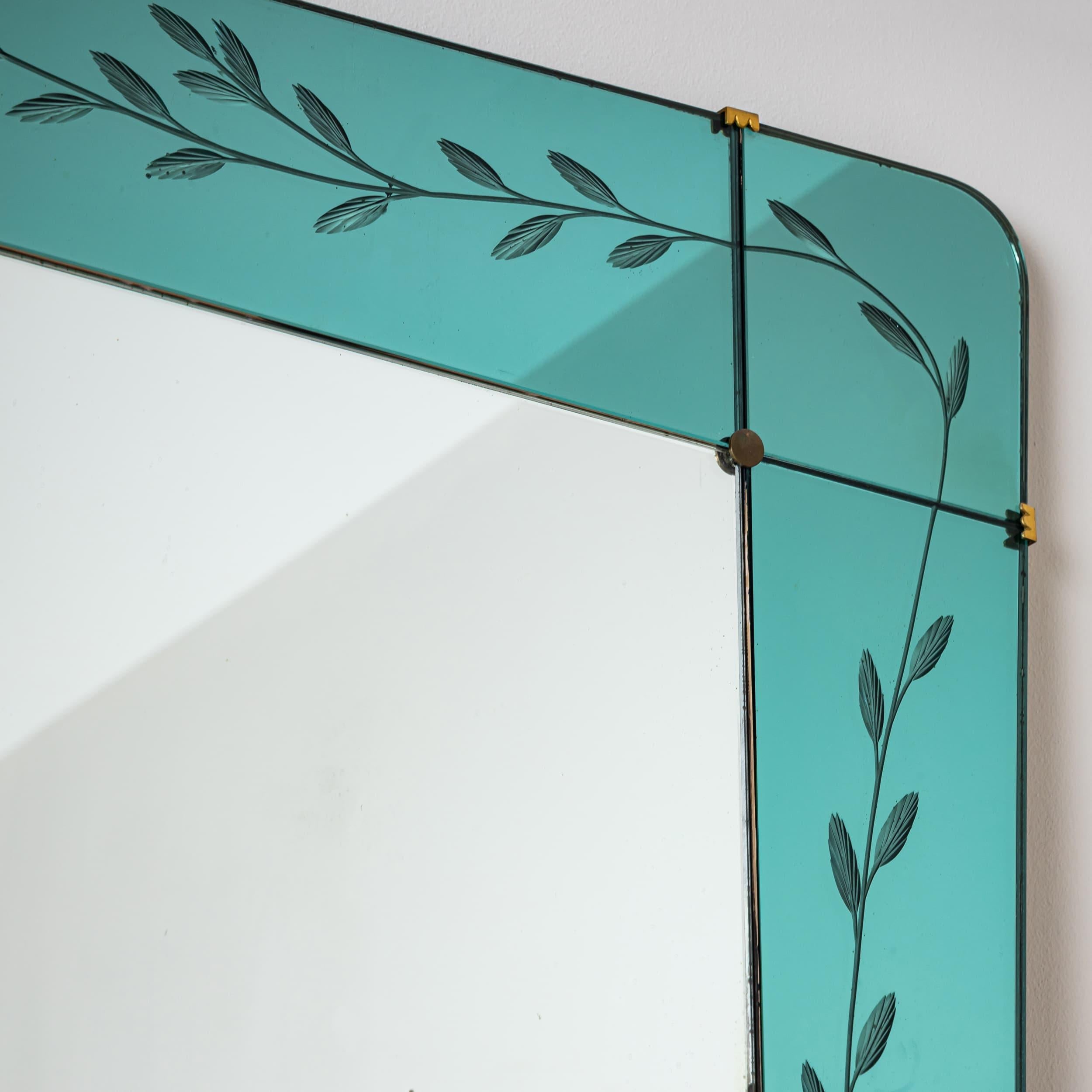 Large Wall Mirror with Console and Etched Decor, Italy For Sale 3