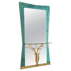 Large Wall Mirror with Console and Etched Decor, Italy