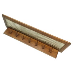 Antique large wall mounted COAT rack with hooks hat rack solid oak wood plastic braid 19