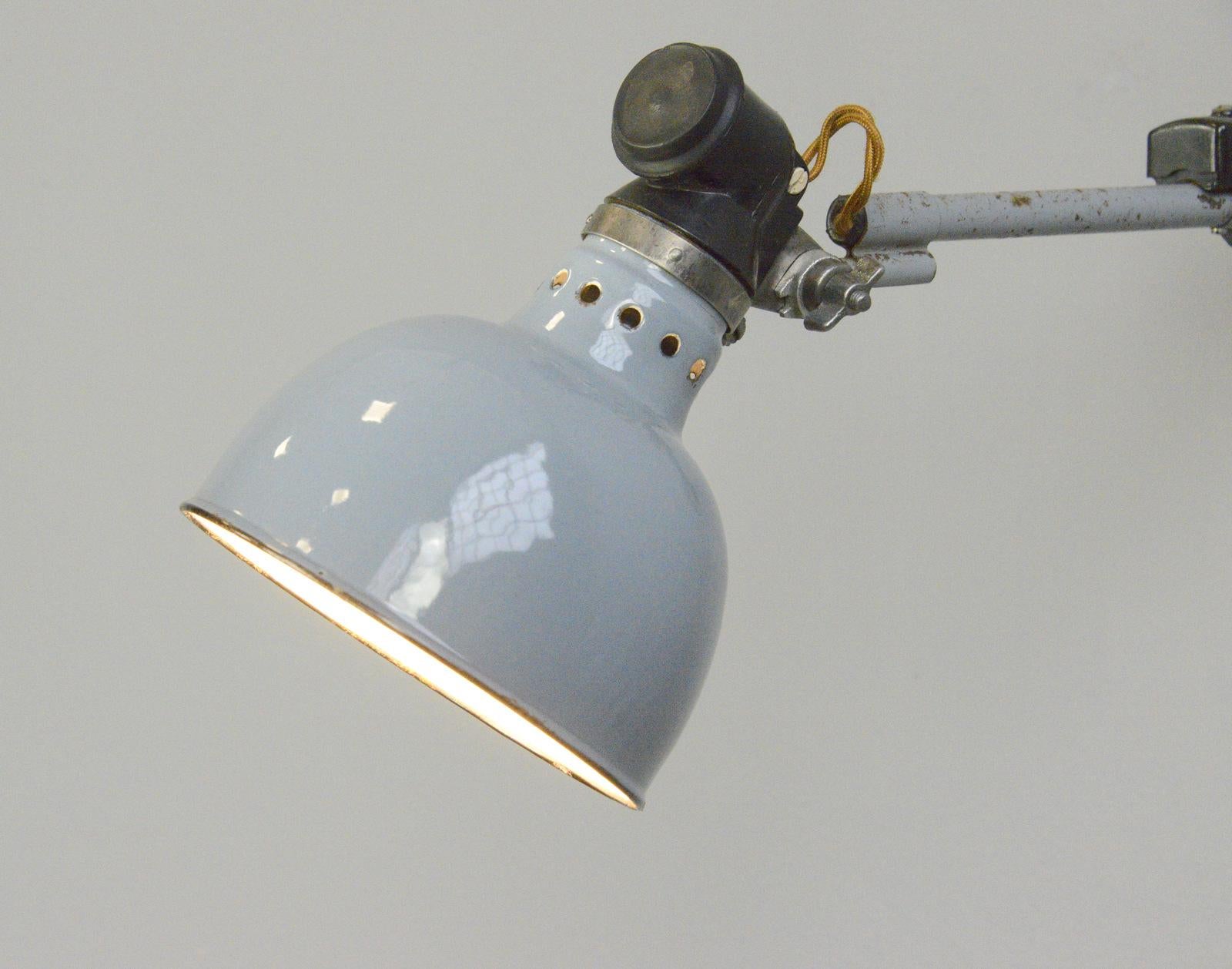 Industrial Large Wall Mounted Task Lamp by Rademacher circa 1930s