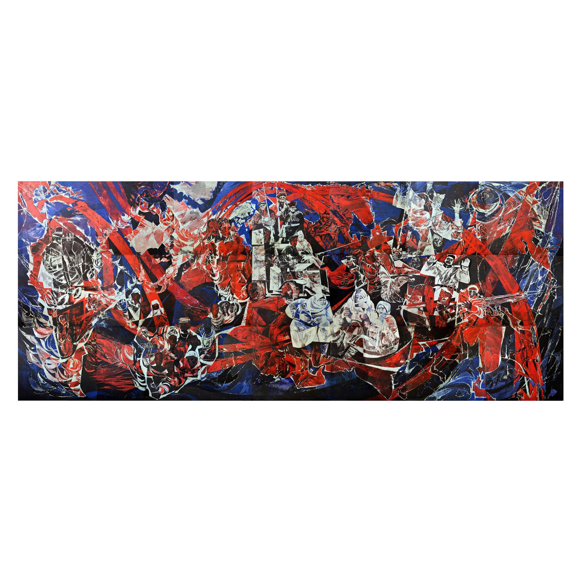Large Wall Painting "The Ways Of The Red October" October Revolution, Kandt, DDR For Sale