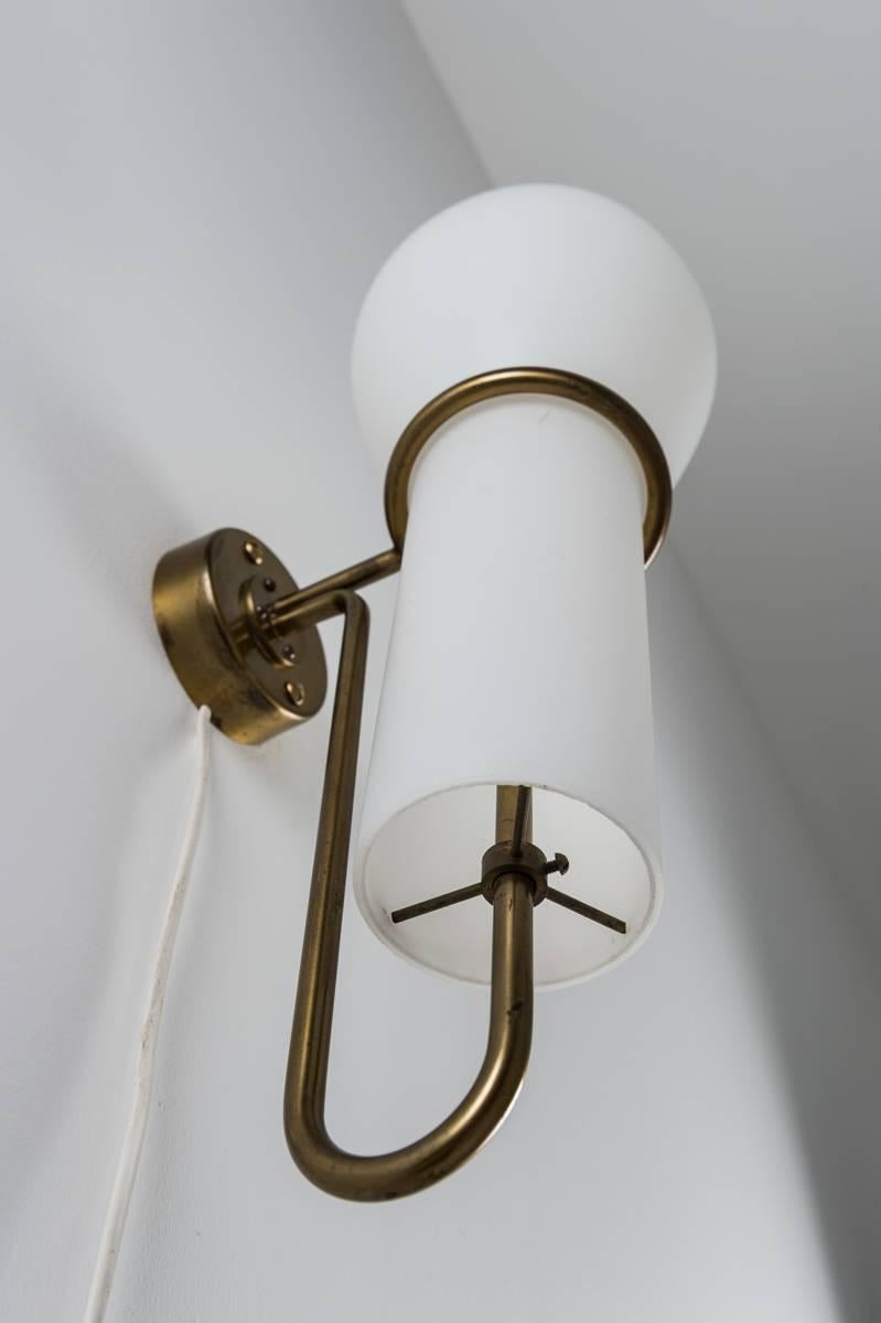 Mid-Century Modern Large Wall Sconce in Brass and Opaline Glass by Hans-Agne Jakobsson