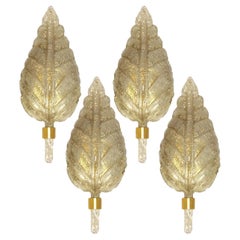 Large Wall Sconces Barovier & Toso Gold Glass Murano, Italy, 1960