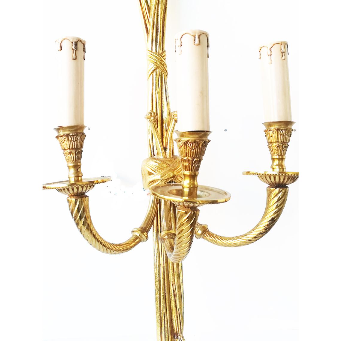 Mid-20th Century Large Wall Sconces French Louis XVI Style Bronze With Three Arms For Sale