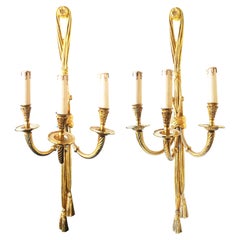Large Wall Sconces French Louis XVI Style Bronze With Three Arms