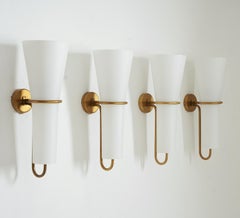 Large Wall Sconces in Brass and Opaline Glass by Hans-Agne Jakobsson