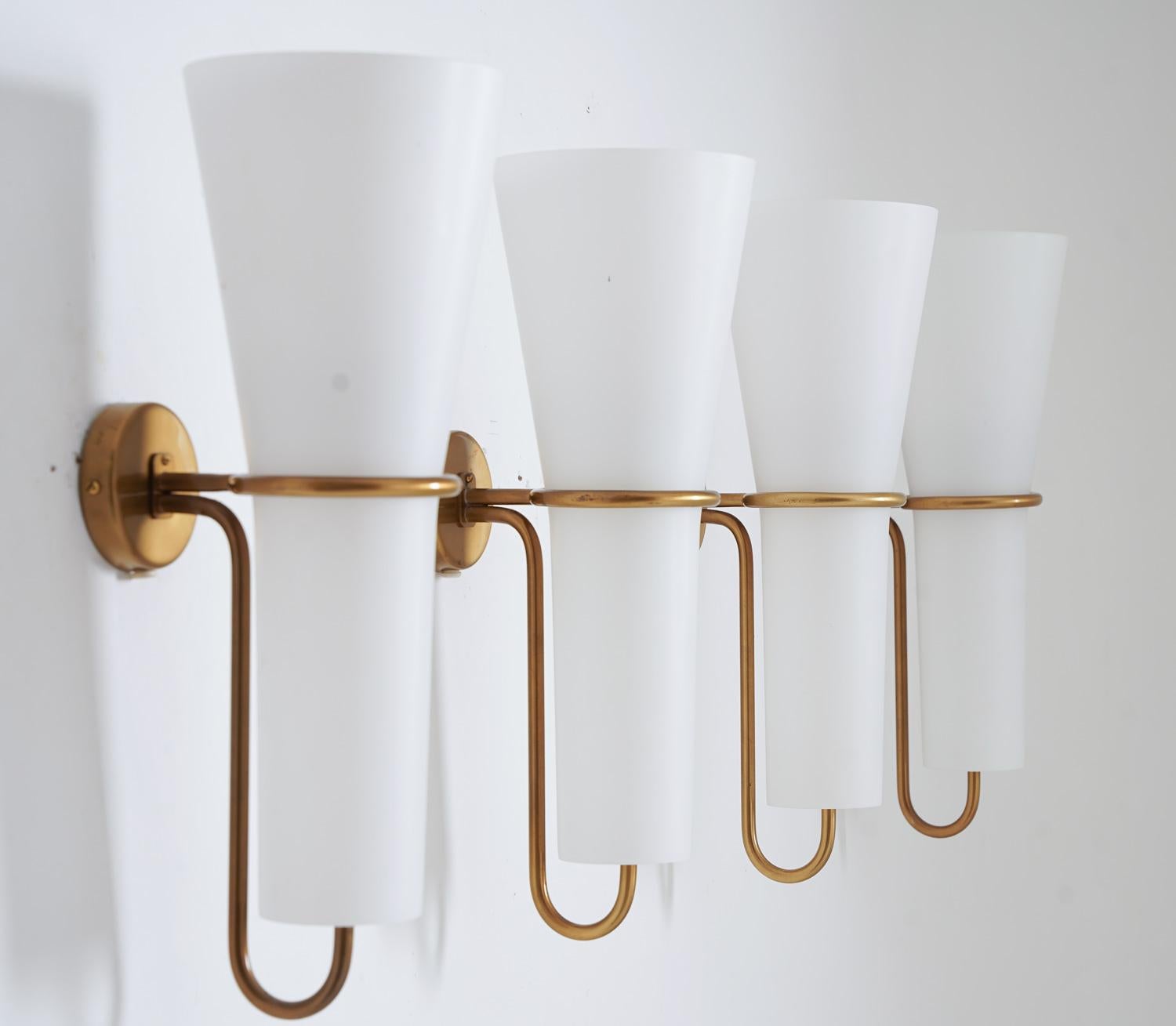 Swedish Large Wall Sconces in Brass and Opaline Glass by Hans-Agne Jakobsson For Sale