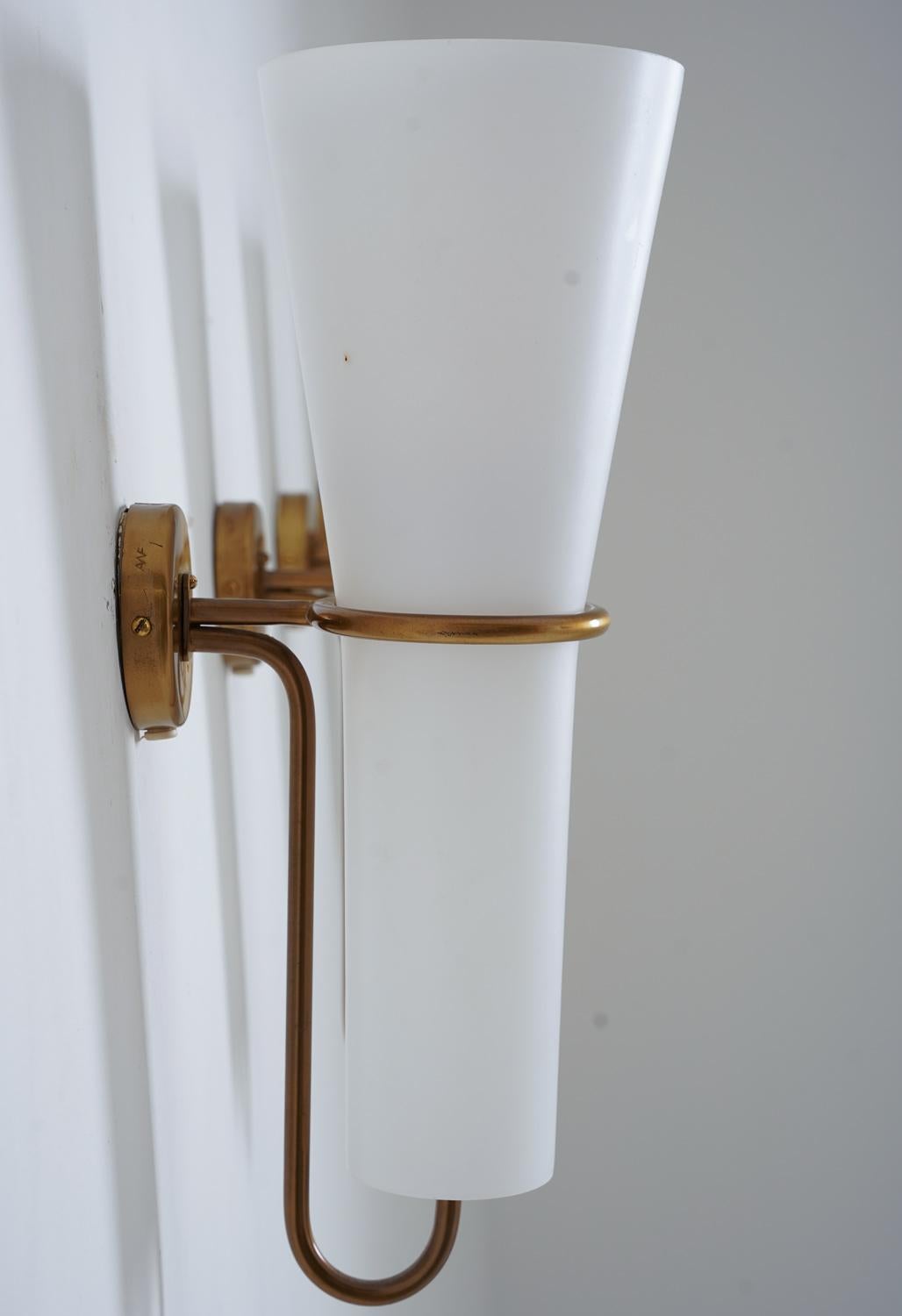 Large Wall Sconces in Brass and Opaline Glass by Hans-Agne Jakobsson In Good Condition For Sale In Karlstad, SE