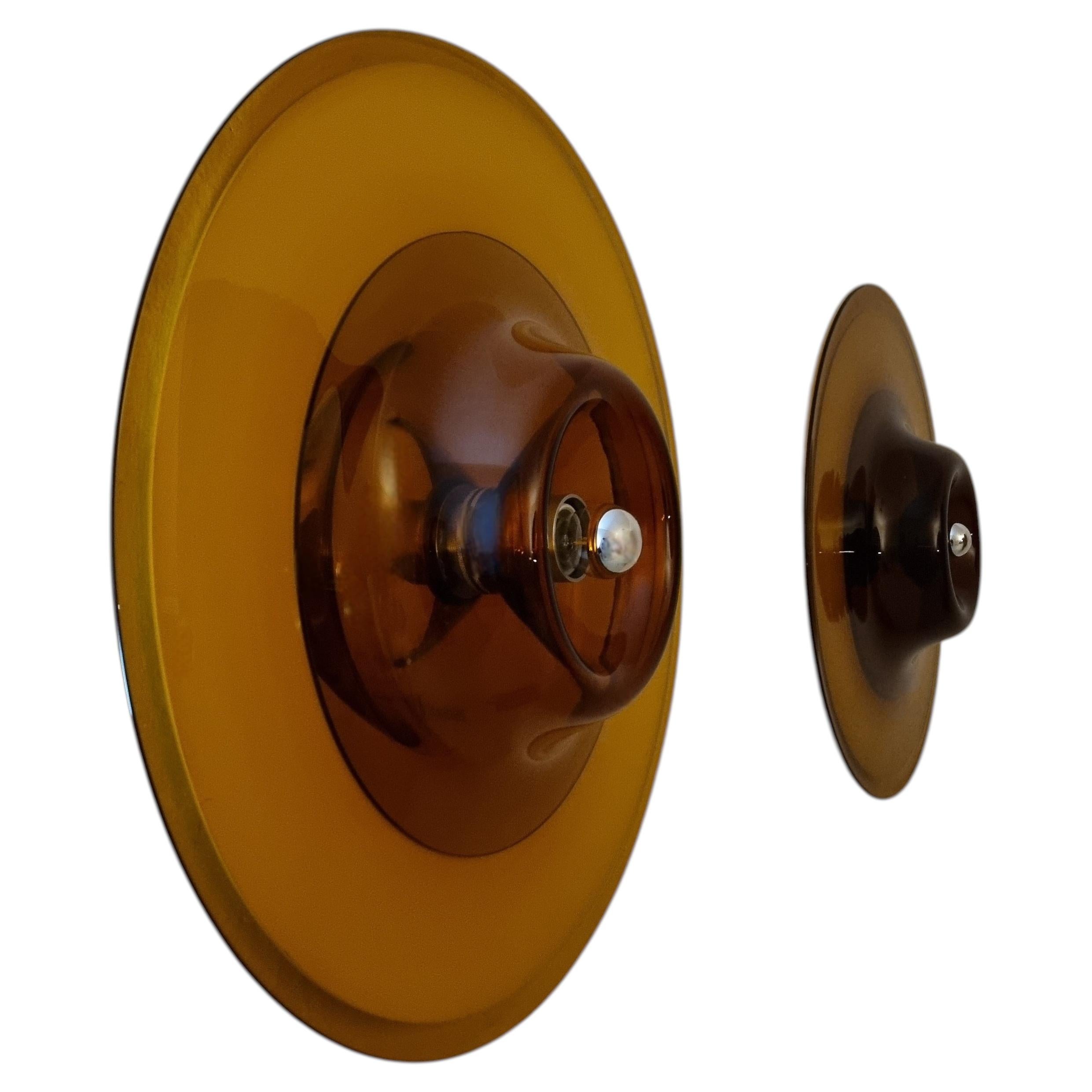 Pre-owned Pierre Cardin Large Wall Sconces Mod. 820 Designed By  For Venini, 1975. In Brown