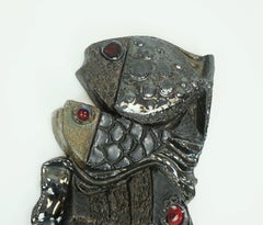 large WALL TILE ceramic fish relief elisabeth vandeweghe atelier perignem belgiu