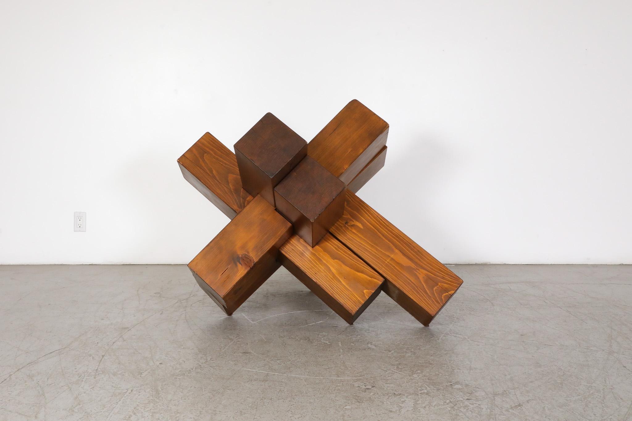 Mid-Century Modern Large Walnut Abstract Cubist Sculpture, France, 1960's For Sale