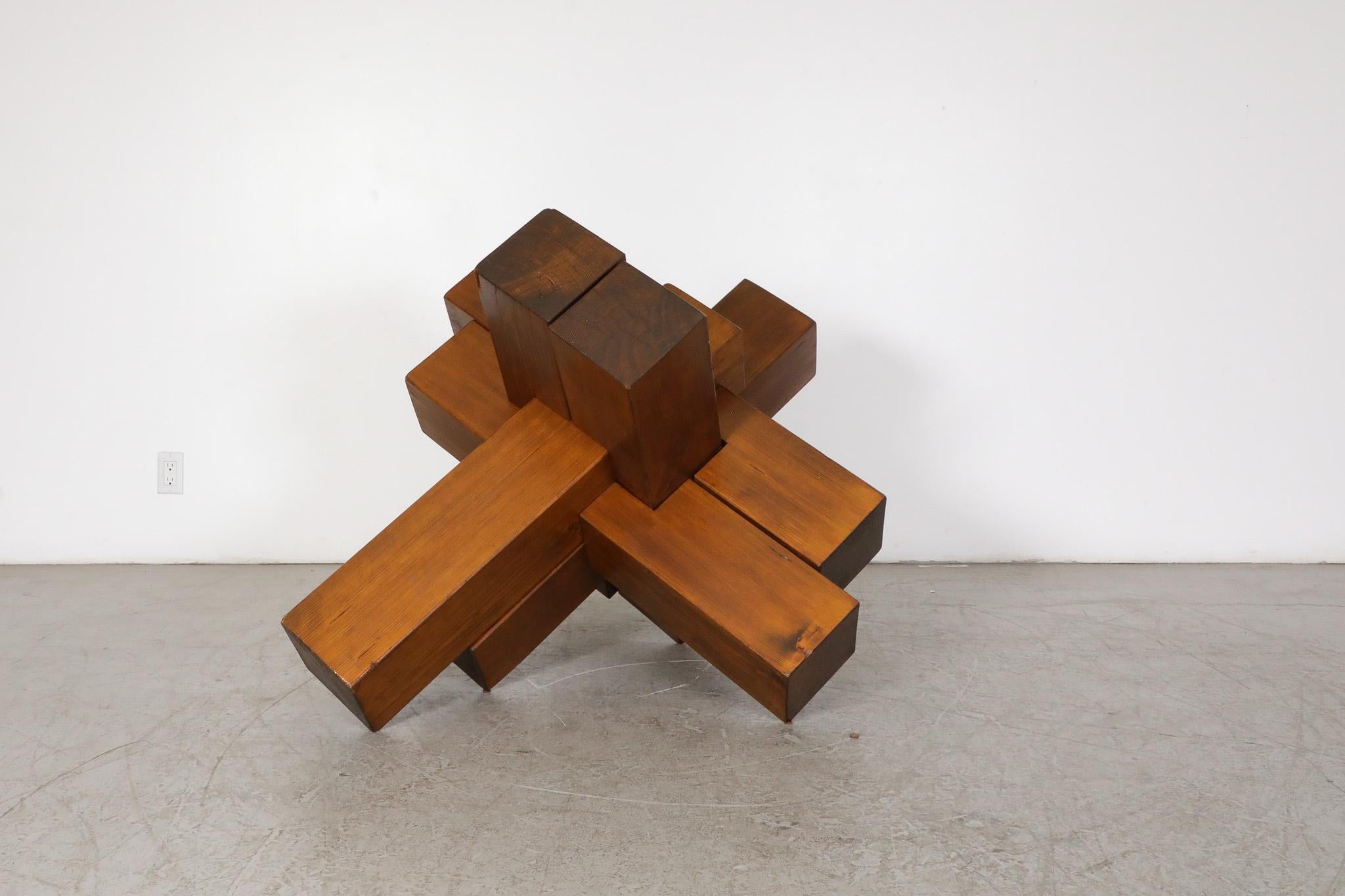 French Large Walnut Abstract Cubist Sculpture, France, 1960's For Sale
